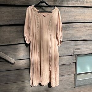 April Cornell Blush Pink / beige Midi Dress with Delicate Embroidery